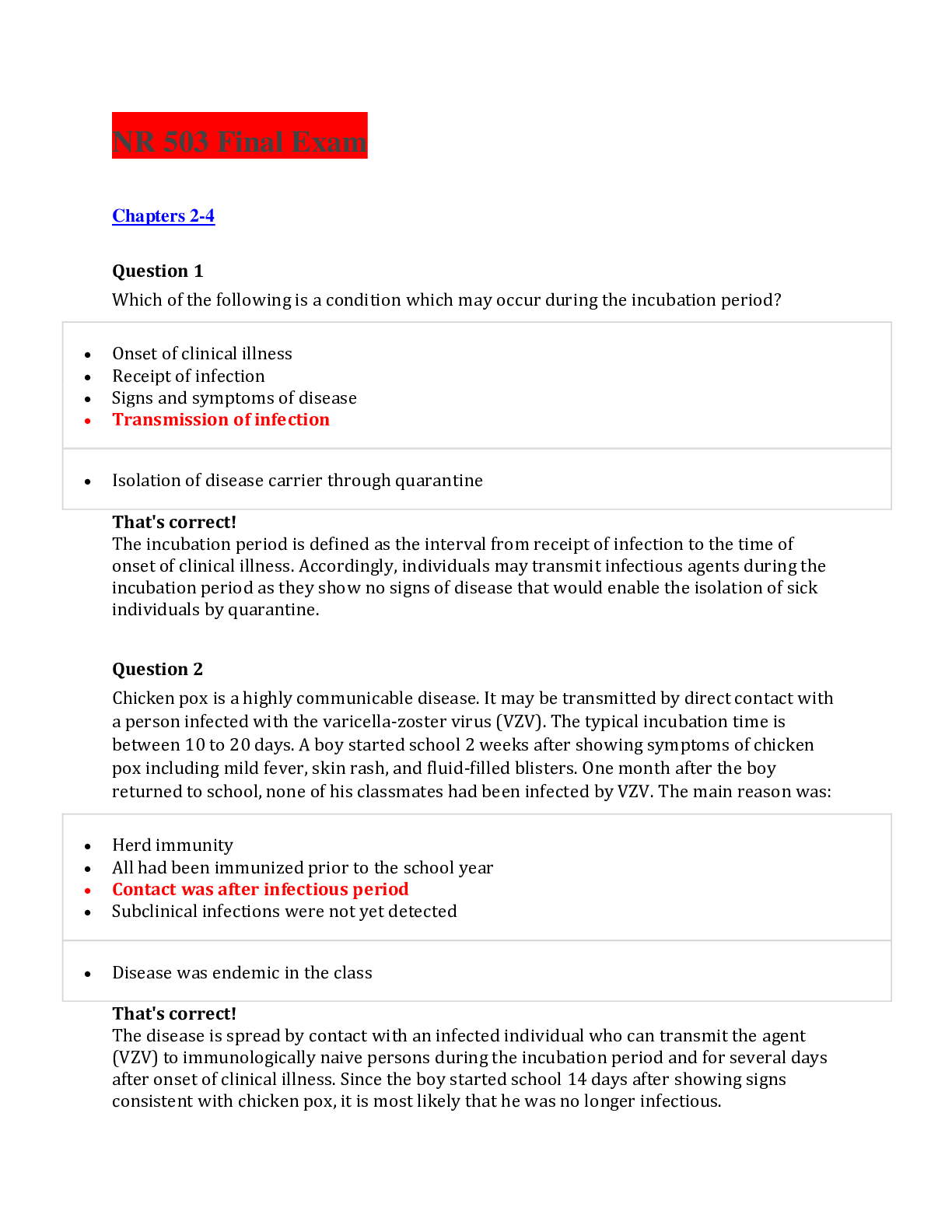 Chamberlain College of Nursing - NR 503 Final Exam N Questions and Answers Rated A